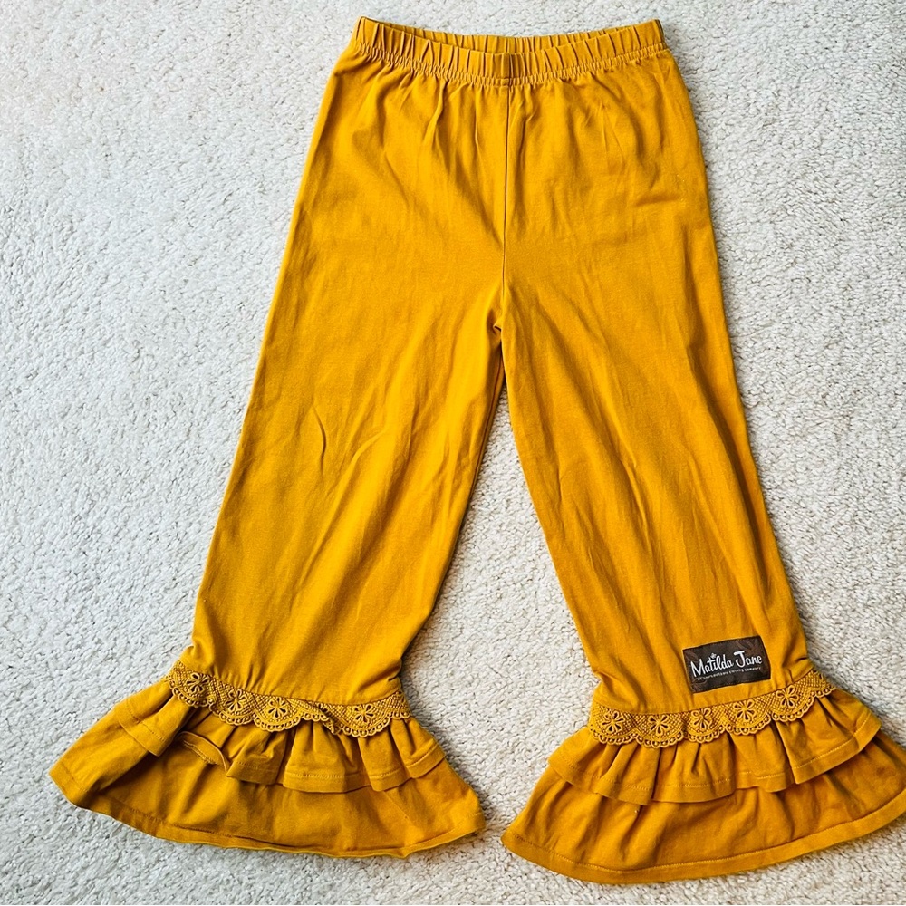 Matilda Jane Mustard yellow big Ruffle lace trim long Pants
